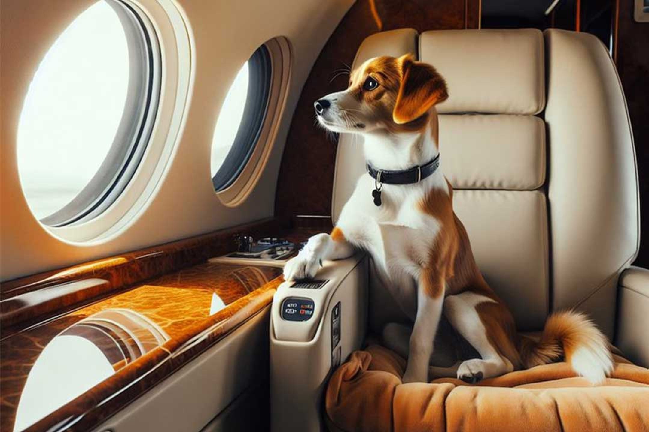 A dog settled comfortably in the cabin during a Clipper flight